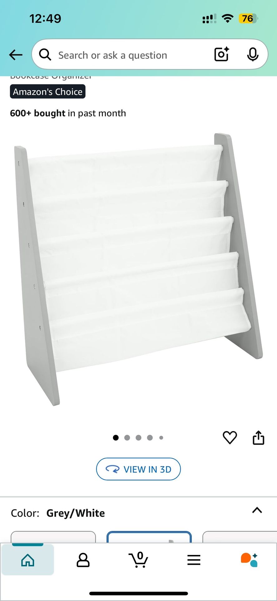 4-Tier Kids Bookshelf, Grey Wood/White