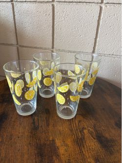Set of 4 Summer Lemon Glass Cups