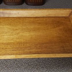 Vintage Solid Wood Tray With Cast Iron Handles 13in X 19in 