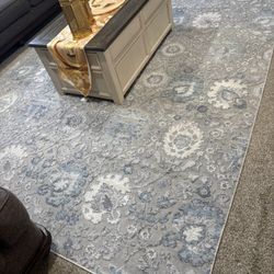 Oriental Area Rug Gray/Light Blue Florals 