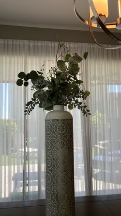 Tall Decorative Floor Vase (25") with Faux Eucalyptus Plant (42" Total)
