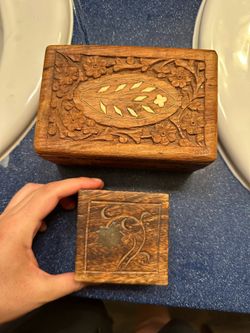Hand Carved Wooden Boxes with Dominoes