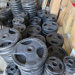 Used TAG Olympic Grip Plates Rubber Coated Weight Plates All Sizes 