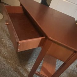 Brown Wood Corner Table/Desk With Drawer 