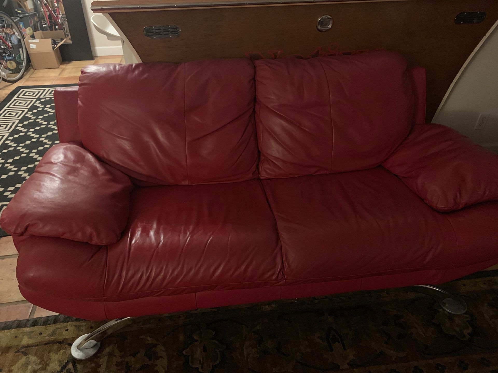 Comfortable red leather couch