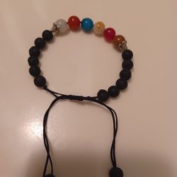 Stone And Lava Rock And Silver  Bracelet