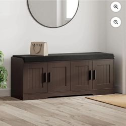 2-Tier Storage Bench, Shoe Bench with Thickened Padded Seat Cushion, Entryway Bench with 4 Doors, Adjustable Shelf, 13.8" D x 45.3" W x 18.5" H, for E