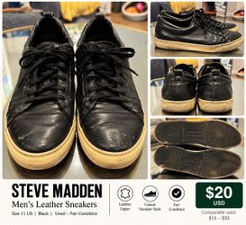 Steve Madden Men's Black Leather Sneakers Size 11