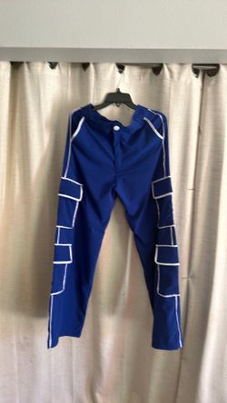 Women’s royal blue cargo pants with contrast white piping / size L