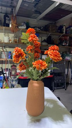 Ceramic Vase with Artificial Orange Flowers