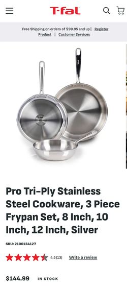 Pro Tri-Ply Stainless Steel Cookware, 3 Piece Frypan
