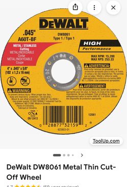 DeWalt DW8061 Metal Thin Cut-Off Wheel