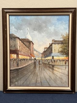 Fantastic MCM Impressionist Montmartre Parisian Cityscape Oil Painting by Palsey