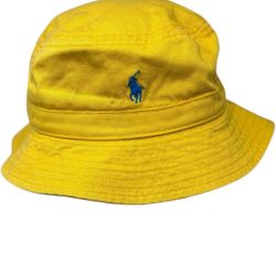POLO RALPH LAUREN Yellow Toddler Bucket Hat Blue Pony Logo Size 2T-4T