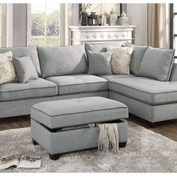 Gray Sectional Sofa With Ottoman (Free Delivery)