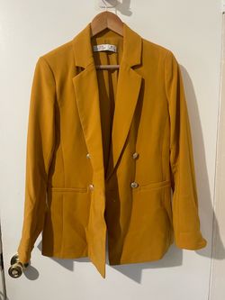 DEX Mustard Yellow Double-Breasted Blazer