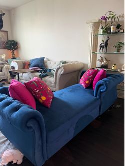Blue Velvet Tete-a-Tete Chaise Lounge