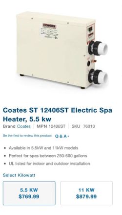 Coates ST Series ECoates ST Series Electric Spa Heater 5.5kW - 240 Volt 23 Amps Single-Phase 12406ST