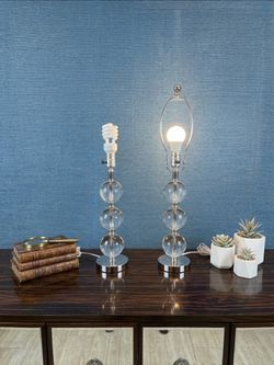 Stacked glass / crystal ball table lamp set with chrome accents
