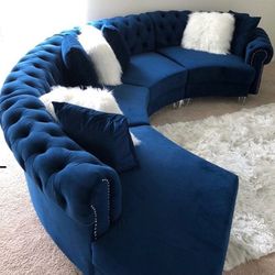 Fendi Blue Velvet Sectional /couch /Living room set