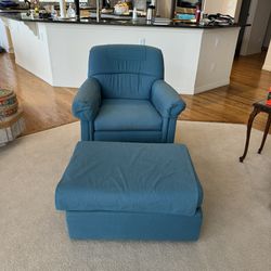 Comfy Custom Teal Swivel Chair & Ottoman