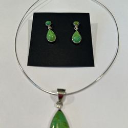 Mohave Green turquoise Pendant, Earrings And Chain