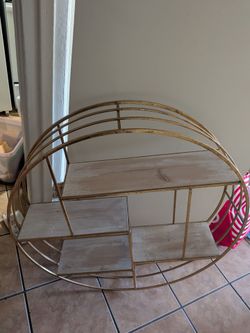 Mid-century Style 4-Tier Round Brass Colored Wall Hanging Shelf