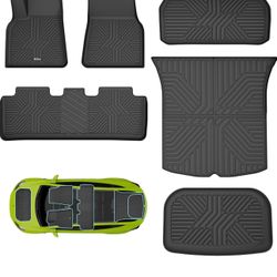 Floor Mats Fit with Tesla Model Y (5-Seater) 2020-2024, 6PCS of All-Weather TPE Car Mats (NOT for 7-Seater), Front & Rear Row Mats with Frunk & Sub-Tr