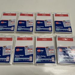8 brand new packages of Avery name badge labels 2 1/3” x 3 3/8” 100 badges