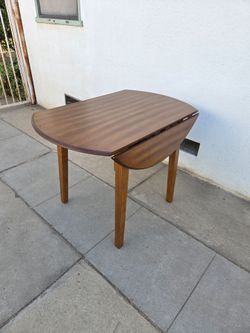 Mid-Century Modern Round Wood Top Folding Dining Table