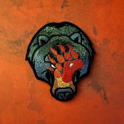 Black Bear War Bears Red Paw Embroidered Tactical Velcro Badge Army Western Bike