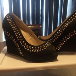 Black Studded Wedge Heels