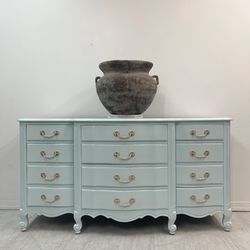 Baby Blue French Provincial Dresser With Gold Handles 