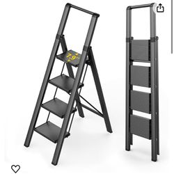 WOA WOA Step Ladder, 4 Step Ladder with Widen Pedals, Lightweight Folding Step Ladder for Home, Aluminum Ladder with Anti Slip Feet, Kitchen Ladder fo