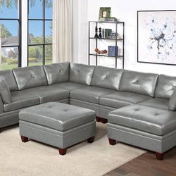 New Top Grain Leather Modular Sectional.  Grey Or Ink Blue.  102”x132”x66”.  Free Delivery!