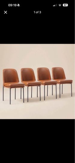 Set of 4 Tan Leather Dining Chairs