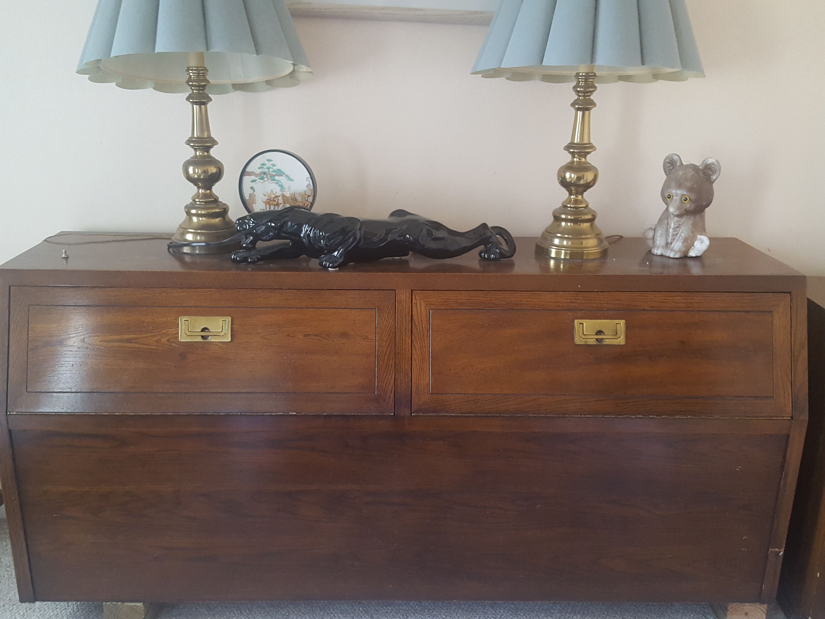 3 pieces- Henredon Scene One-Bedroom furniture- Vintage Queen storage headboard, dresser and nightstand