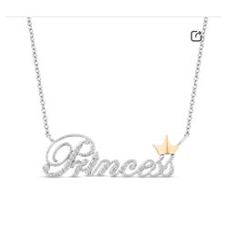 Enchanted Disney Princess 1/10 CT. T.W. Diamond "Princess" with Crown Necklace in Sterling Silver and 10K Gold