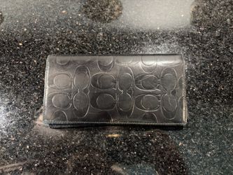 Coach long Black Wallet Sleek Embossed Signature C Pattern on Leather 4x7.5”