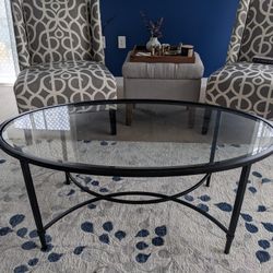 Black Metal & Glass Oval Modern Coffee Table