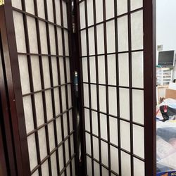 A Three Panel, Cherry Wood Privacy Screen