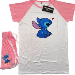 Stitch Pajama Set Women Small Pink Shorts Sleepwear Cute Cartoon