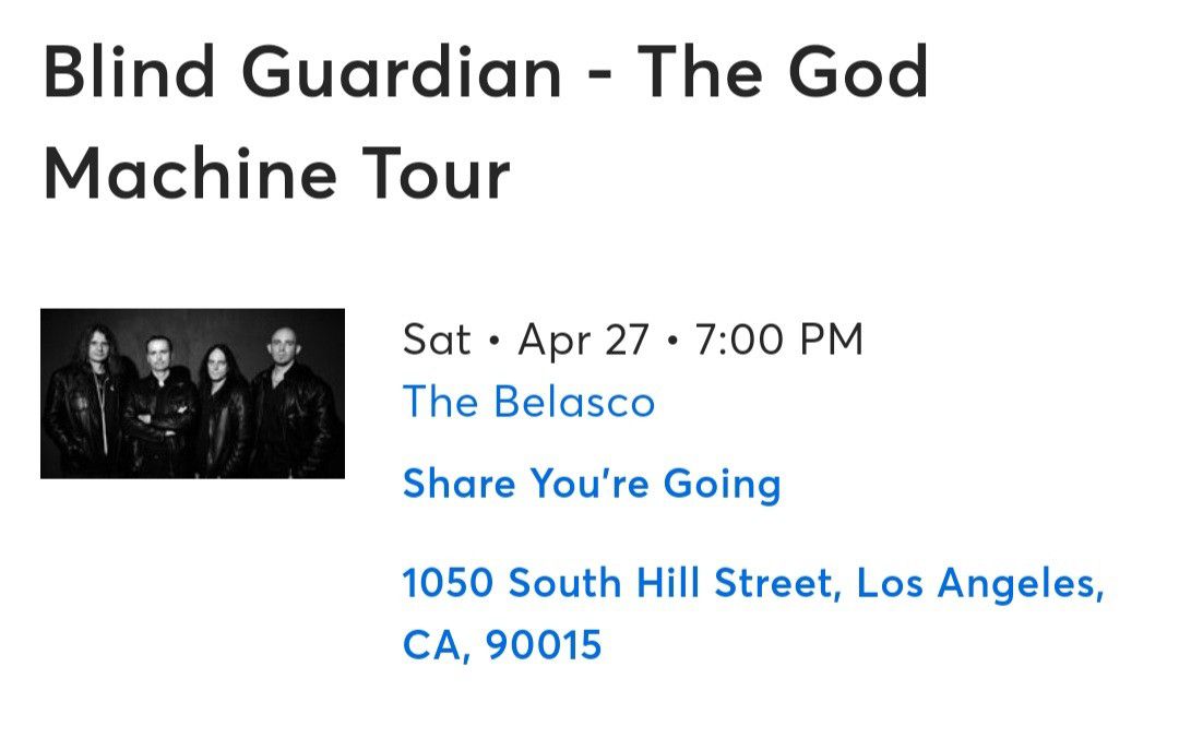 Blind Guardian Ticket - The God Machine Tour (Ticketmaster)