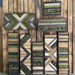 Moss & Succulent Wood Wall Mosaics