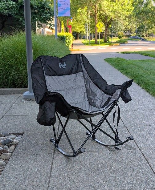 Oversized Rocking Camping Chair with Side Pocket, Cup Holder & Carry Bag