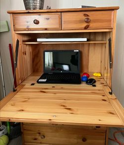 Pine Wood Secretary Desk with Hutch