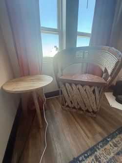 Vintage Wicker Chair & Wooden Table