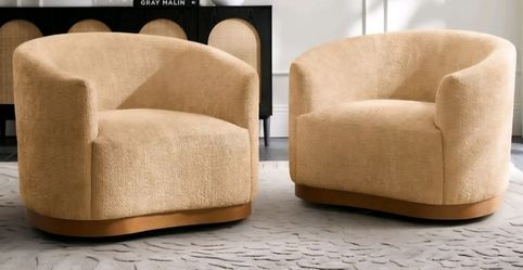 NEW Set of 2 Cream Bouclé Swivel Accent Chairs