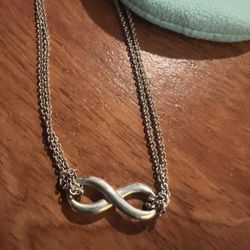 Tiffany Sterling Silver Double Chain Infinity Necklace 16 Inches 
