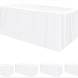 HolidayIdeas Fitted Tablecloths for 8-Foot Rectangular Tables — Wrinkle-Resistant, Washable White Table Cover (30x96 Inches) for Vendor Booth Displays